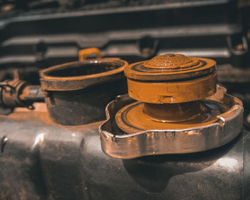 High angle view of machine part by engine