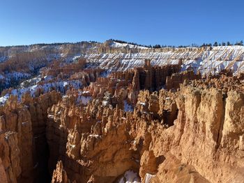 Low angle view of rock formations against sky