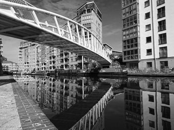 Bridge over river amidst buildings in city