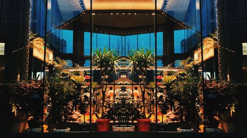 Illuminated building at night