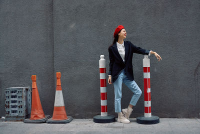 Rear view of man standing on street