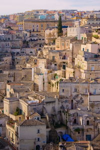 High angle view of old buildings in city