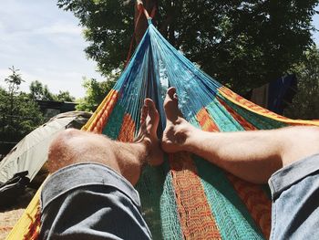 People relaxing in park