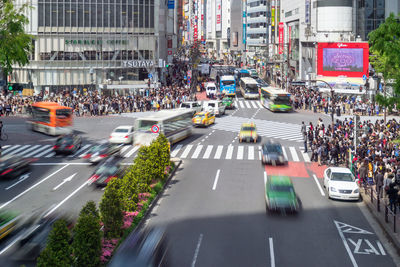 High angle view of busy city street