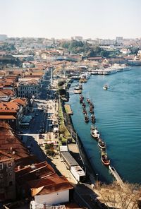 High angle view of cityscape by river