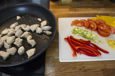 High angle view of food on table