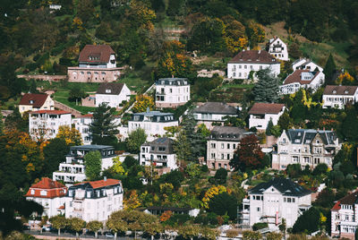 High angle view of buildings in town