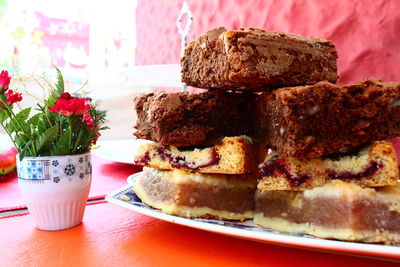 Close-up of dessert in plate on table