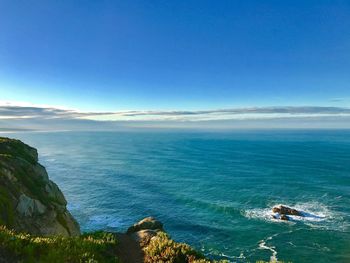 Scenic view of sea against blue sky