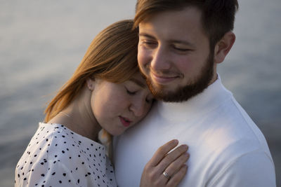 Kaliningrad, russia. young couple in love on the seaside