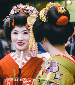 Portrait of happy woman wearing costume