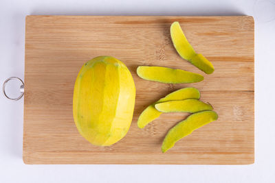 Directly above shot of chopped fruits on table