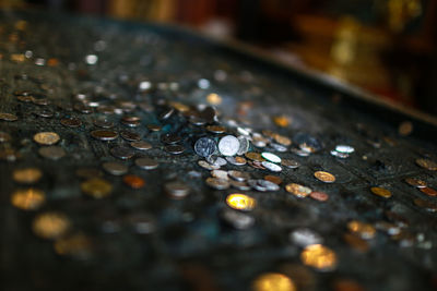 High angle view of raindrops on wet street