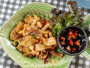 High angle view of food in plate