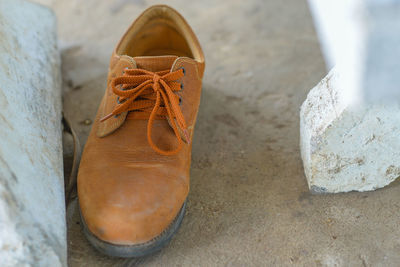 High angle view of shoes on floor