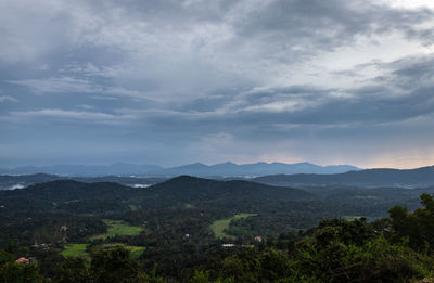 Mountain horizon with dramatic sky at morning from flat angle