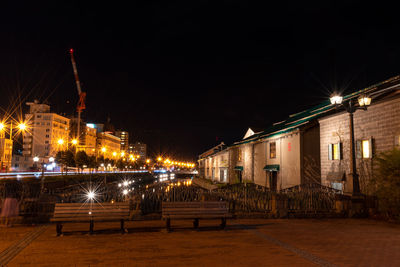 Landscape view of otaru canals and warehouse at night in hokkaido japan. 