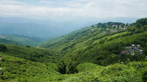 Scenic view of green landscape against sky