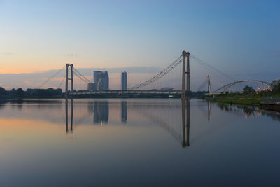 View of suspension bridge over river