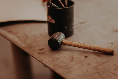 High angle view of cigarette on table