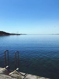 Scenic view of sea against clear blue sky