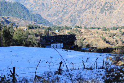 Scenic view of mountains during winter