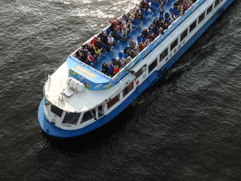 High angle view of boats in sea