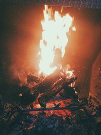 Close-up of fire in the dark