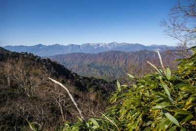 Scenic view of mountains against clear sky