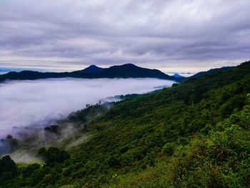 Scenic view of landscape and mountains against sky