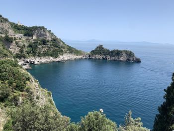 High angle view of sea against clear sky