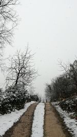 Road amidst bare trees against sky during winter