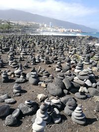 High angle view of stones on shore