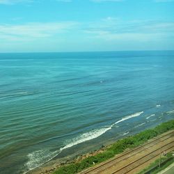 Scenic view of sea against blue sky