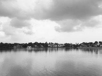 Scenic view of lake against cloudy sky