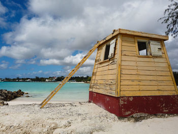 Built structure on beach against sky