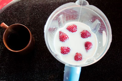 High angle view of breakfast on table