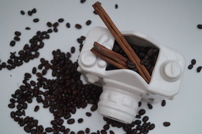 High angle view of coffee beans on table