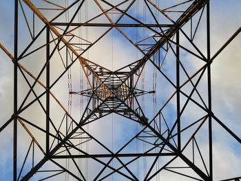 Low angle view of electricity pylon against sky