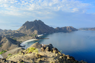 Scenic view of bay against sky