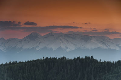 Scenic view of snowcapped mountain against cloudy sky