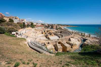 Scenic view of sea against clear blue sky