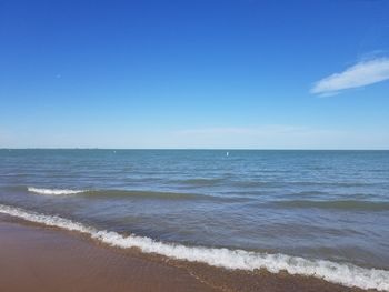 Scenic view of sea against blue sky