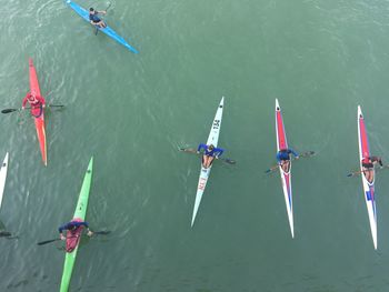 Directly above shot of people on kayak in sea
