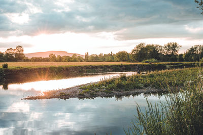 Scenic view of lake against sky during sunset
