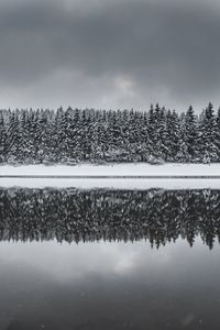 Scenic view of lake against sky during winter