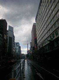 Road in city against cloudy sky