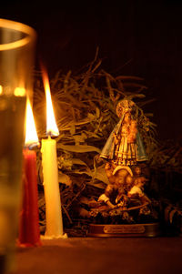 Close-up of illuminated statue at night