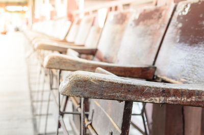 Close-up of empty chair on table