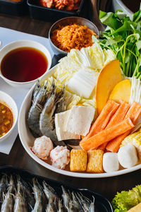 High angle view of food on table